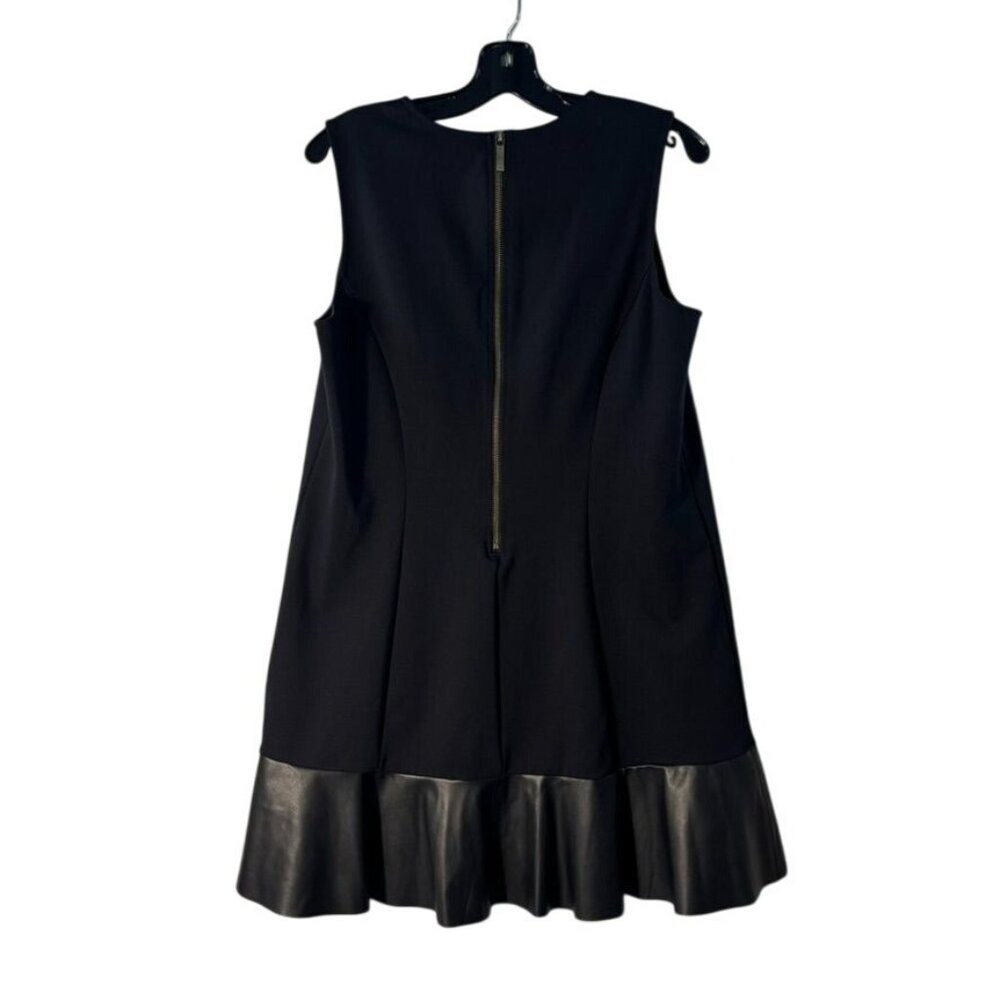 Michael Michael Kors Sleeveless Black Dress With Faux Leather Hem & Back Zipper - Picture 2 of 12